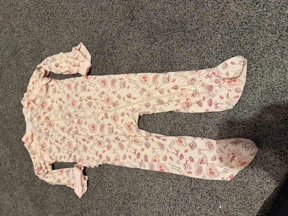 Milkberry Tea Party Ruffle Footie Pajamas 6-9M